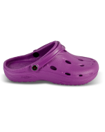 Dux Sandale in der Farbe violett mit dem Dux Logo an der Seite 
