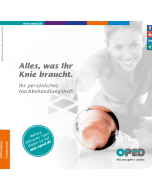 Titelseite des Nachbehandlungsheft in orangen Design mit Fokus auf ein Knie
