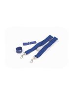 Blaues Umhängeband mit silbernen Klickverschlüssen für die Krückenbefestigung