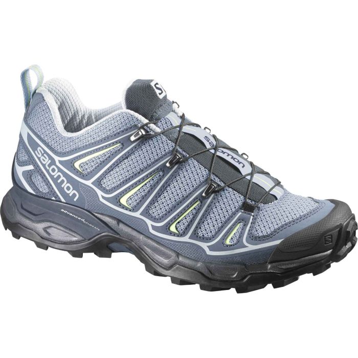 Hellblau-gelb-schwarzer Salomon X Ultra 2 Schuh mit Quicklace-Schnürsystem

